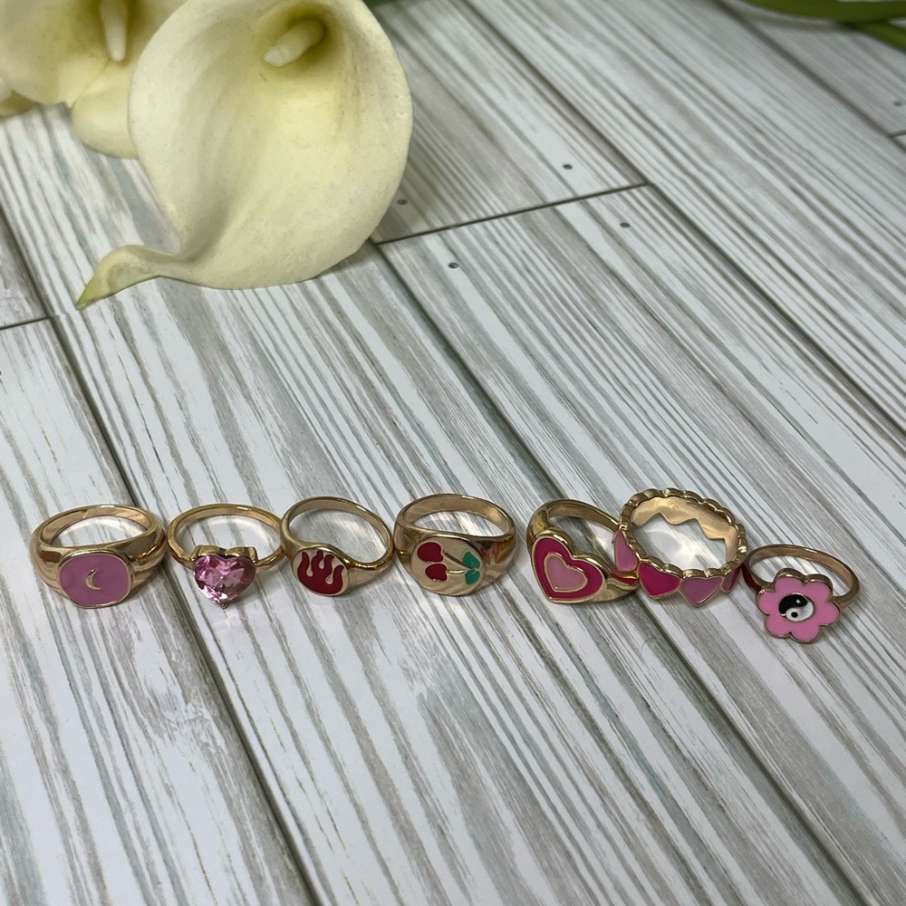 Pink ring set of 3 | Pink/Gold Ring Set